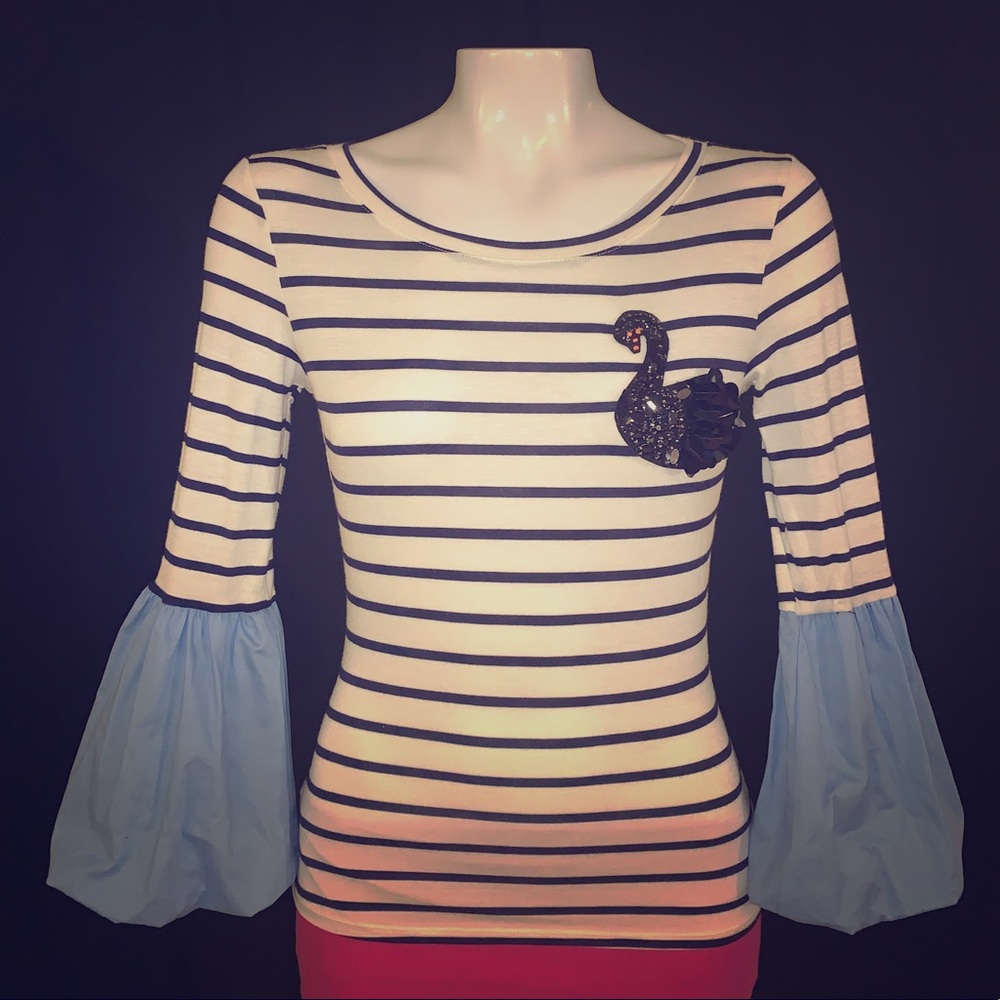 Nylon Apparel women's striped shirt w/sequin swan